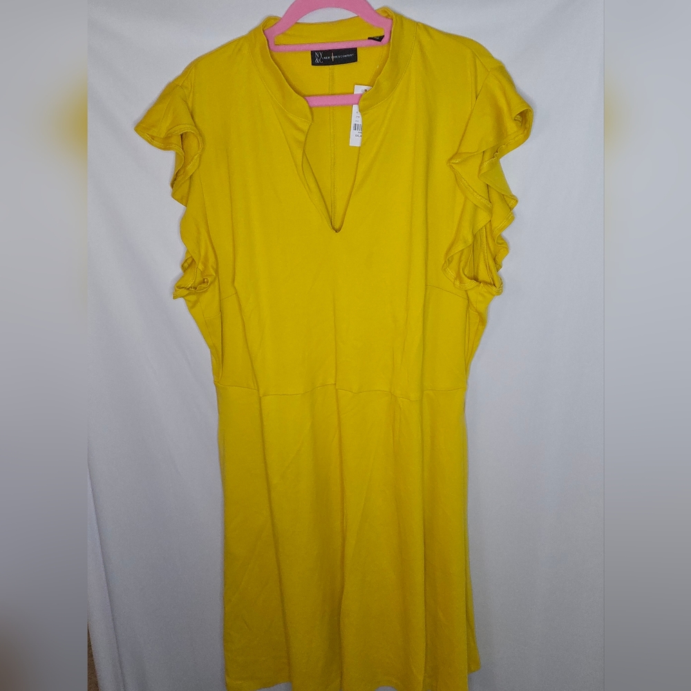New York & Company Yellow Ruffle Sleeve Dress